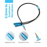 ARIZONE AUDIO CABLE MICROPHONE EARPHONE 30CM AUX 3.5M/2*3.5F BLK Microphone 3.5mm Stereo Audio Male to 2 Female Headphone Mic Splitter Audio Adapter for PS4/PS5 Laptop- 0.2M Black